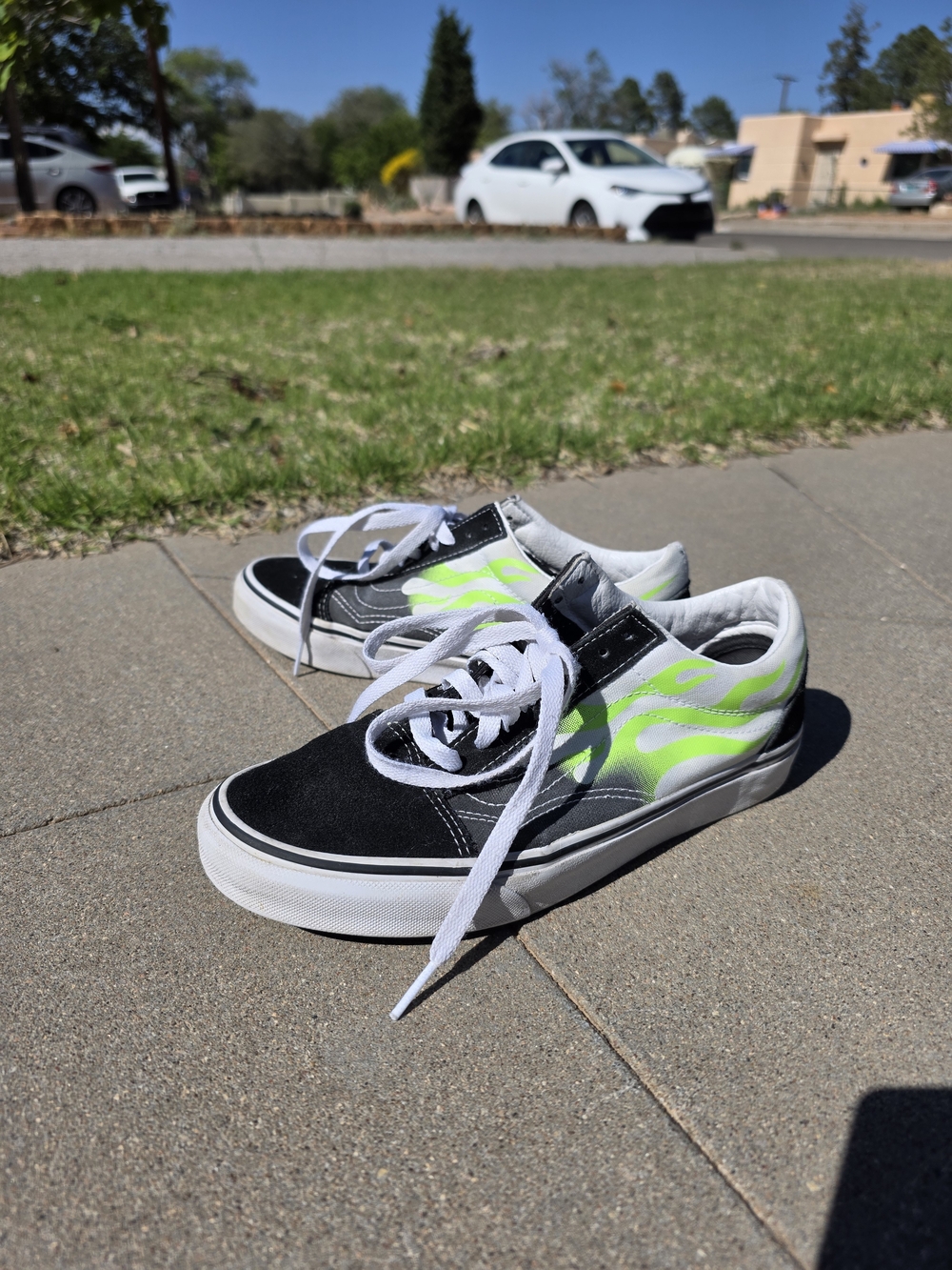 Vans Black & Neon Green Flame Old Skool Lace-Up Sneakers